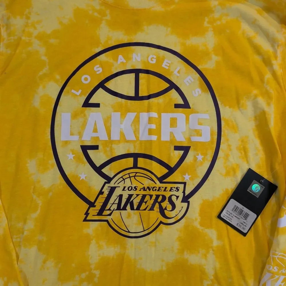 NWT Los Angeles Lakers UNK NBA T Shirt Mens XL Yellow Tie Dye Long Sleeve Logo